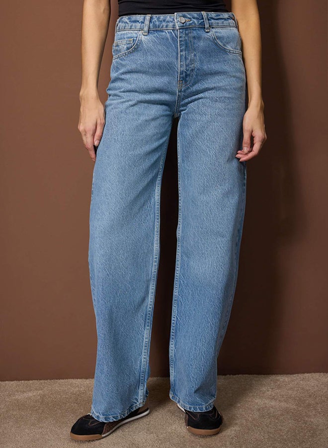 trendyol Light Blue High Waist Wide Leg Palazzo Jeans - Image 3