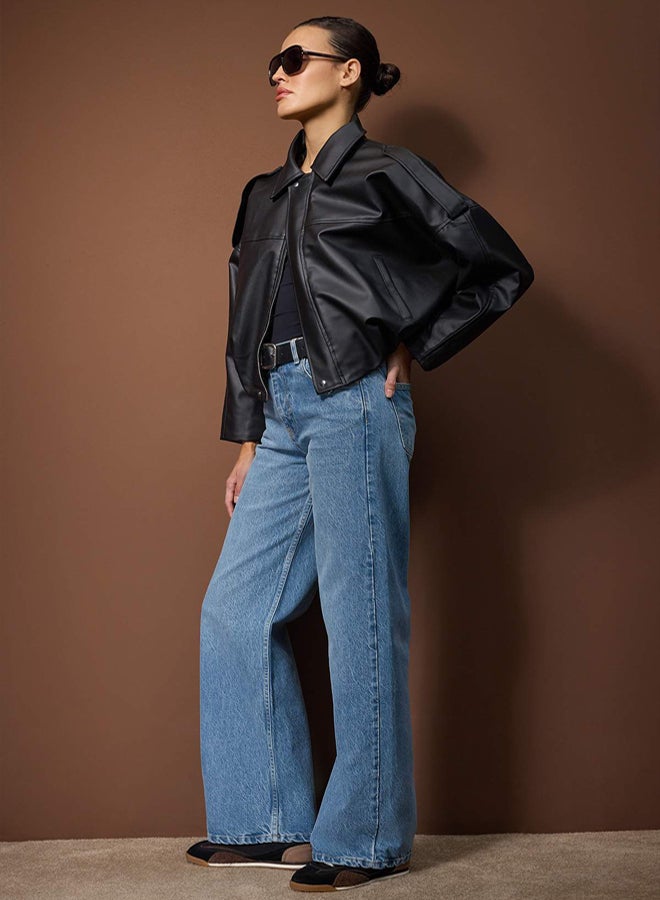 trendyol Light Blue High Waist Wide Leg Palazzo Jeans - Image 2