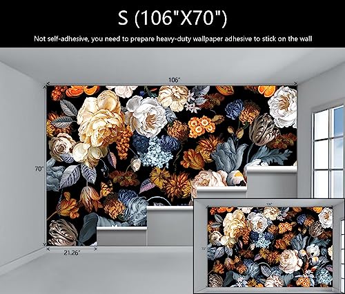 WFBHUA-Black and Gold Floral Wallpaper for Bedroom Vintage Blue Peony Flower Wall Mural (Not Peel and Stick) - Image 4