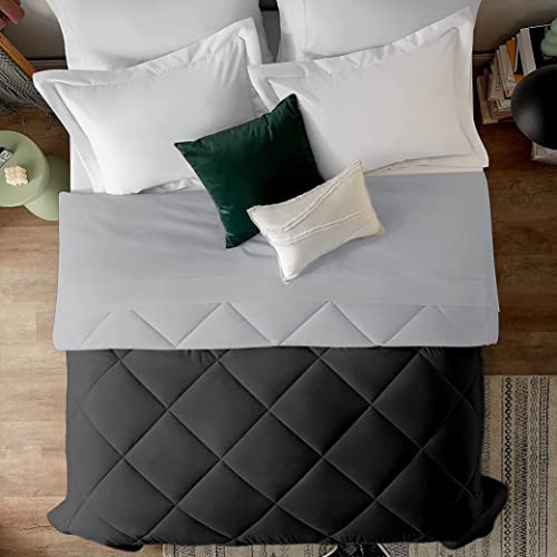EDMUND - 600 GSM Heavy Winter Reversible Comforter for Double Bed Comforter/Duvet/Rajai/Quilt/Blanket (90" x 100") Inches - Winter 600 GSM Comforter | Black & Ash Grey| TC - 300 - Image 1