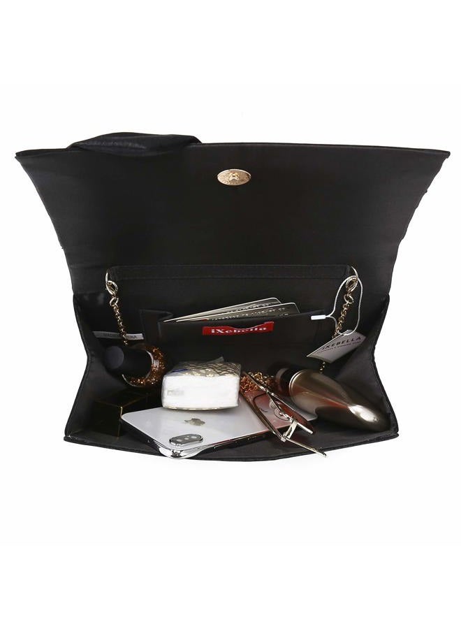 IXEBELLA Satin Evening Bag Bow Clutch Purse for Women Formal Party/Prom/Wedding (Black) - Image 5