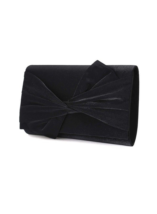 IXEBELLA Satin Evening Bag Bow Clutch Purse for Women Formal Party/Prom/Wedding (Black) - Image 1