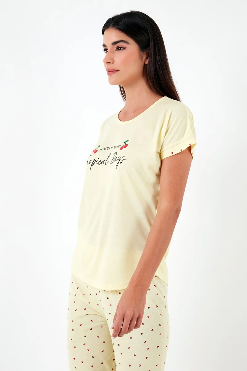 Lela Regular Fit Crew Neck Short Sleeve Pajama Set Women's Pajama Set 6097310