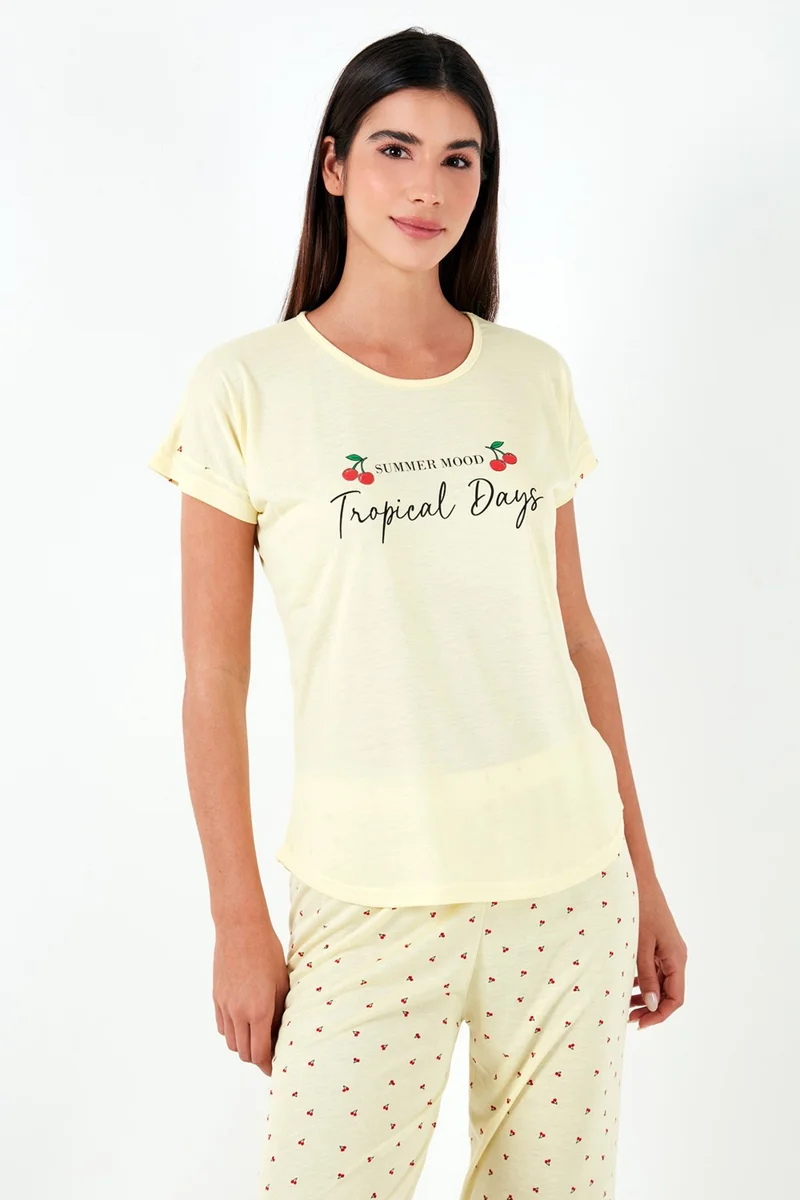 Lela Regular Fit Crew Neck Short Sleeve Pajama Set Women's Pajama Set 6097310