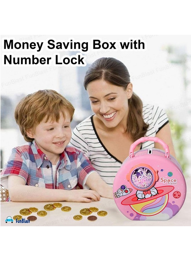 FunBlast Piggy Bank with Password - Space Travel Money Saving Tin Coin Bank, Gullak for Kids, Birthday Return Gift for Boys & Girls, Money Bank, Coin Box for Kids (Pink) - Image 4