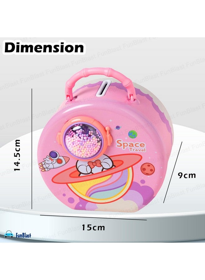 FunBlast Piggy Bank with Password - Space Travel Money Saving Tin Coin Bank, Gullak for Kids, Birthday Return Gift for Boys & Girls, Money Bank, Coin Box for Kids (Pink) - Image 2