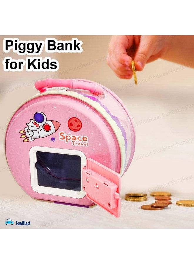 FunBlast Piggy Bank with Password - Space Travel Money Saving Tin Coin Bank, Gullak for Kids, Birthday Return Gift for Boys & Girls, Money Bank, Coin Box for Kids (Pink) - Image 5