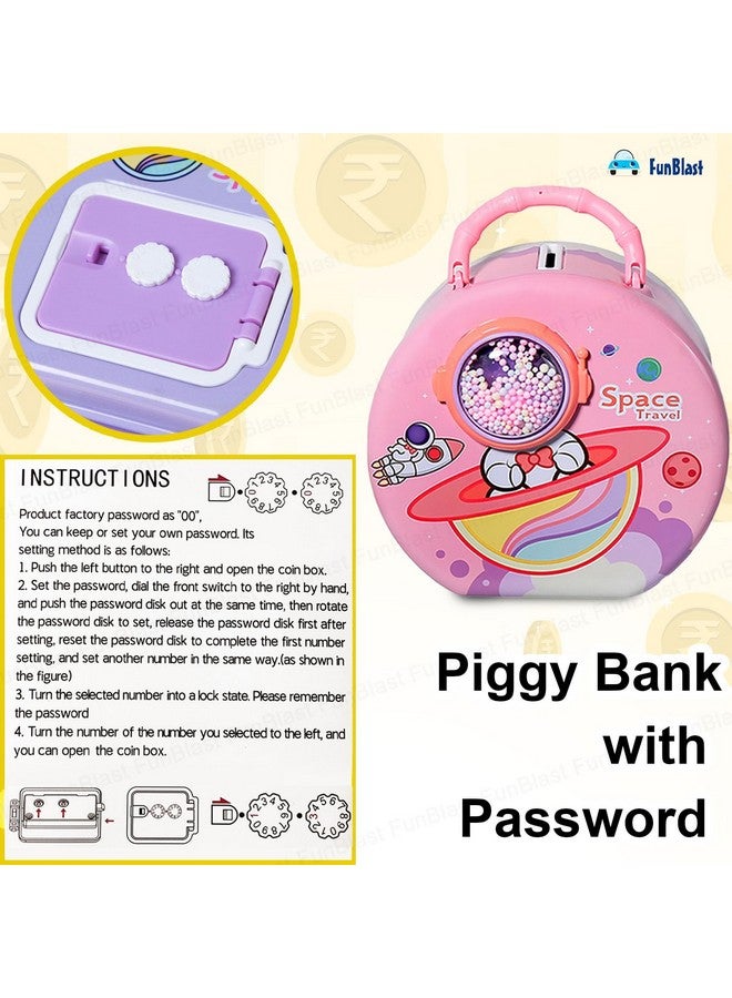 FunBlast Piggy Bank with Password - Space Travel Money Saving Tin Coin Bank, Gullak for Kids, Birthday Return Gift for Boys & Girls, Money Bank, Coin Box for Kids (Pink) - Image 3