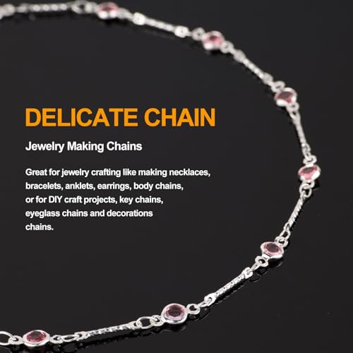 KYUNHOO 16.4 Feet Pink Rhinestone Bead Jewelry Chain Roll Stick Links Silver Chains for Jewelry Making with Connectors DIY Handcrafts - Image 4