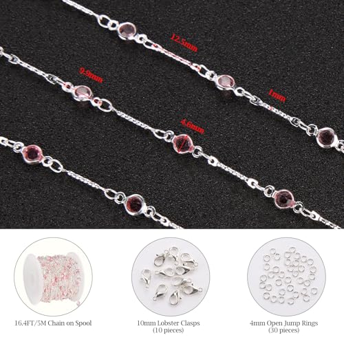 KYUNHOO 16.4 Feet Pink Rhinestone Bead Jewelry Chain Roll Stick Links Silver Chains for Jewelry Making with Connectors DIY Handcrafts - Image 2