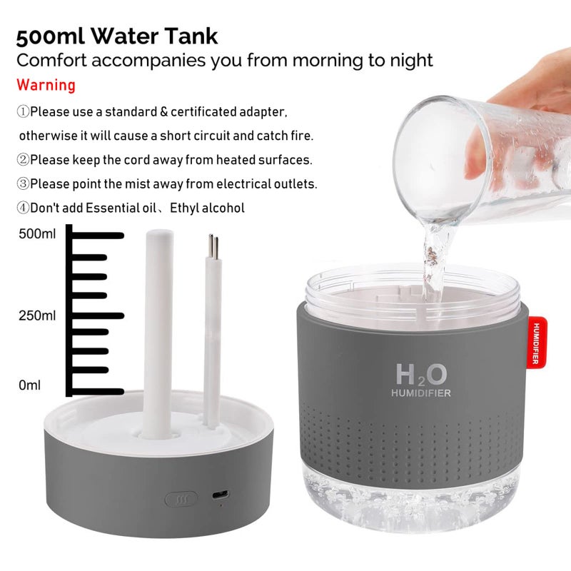MOVTIP Portable Mini Cool Mist Humidifier, 500ml USB Personal Desktop Humidifier for Baby Bedroom Travel Office Home, Auto Shut-Off, 2 Mist Modes, Super Quiet, Gray - Image 5