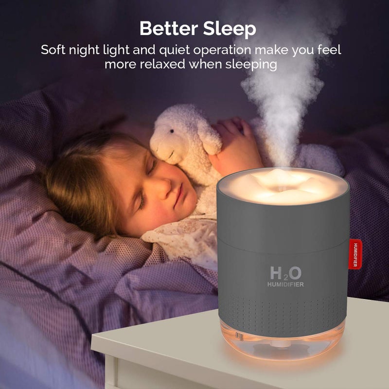 MOVTIP Portable Mini Cool Mist Humidifier, 500ml USB Personal Desktop Humidifier for Baby Bedroom Travel Office Home, Auto Shut-Off, 2 Mist Modes, Super Quiet, Gray - Image 3