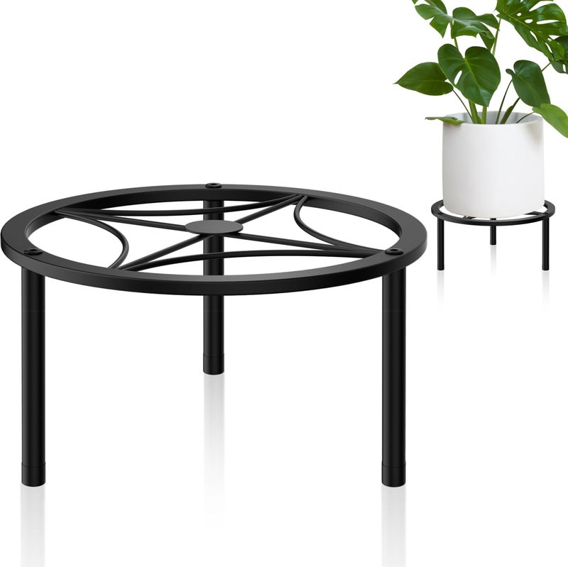 TOSKING Heavy Duty Metal Plant Stand - 7.9-inch Round Tray with Geometric Pattern, Adjustable Leveling Feet & Rust-Resistant Finish for Indoor/Outdoor Use - Image 1
