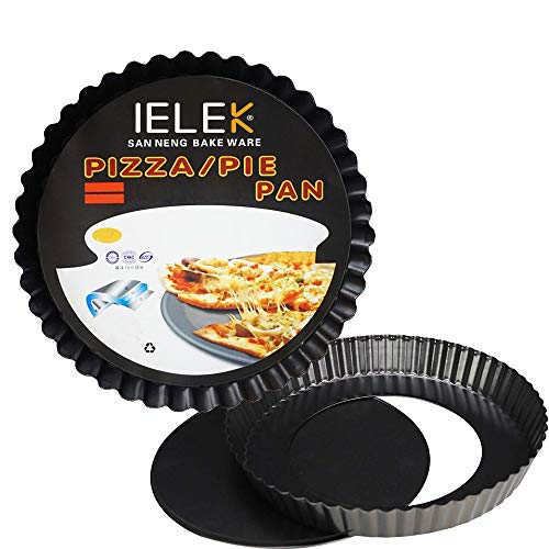 IELEK Tart Flan Pie Pan Nonstick Heavy Duty 10 Inch Quiche Cheese Molds With Removable Loose Bottom Fluted - Image 1