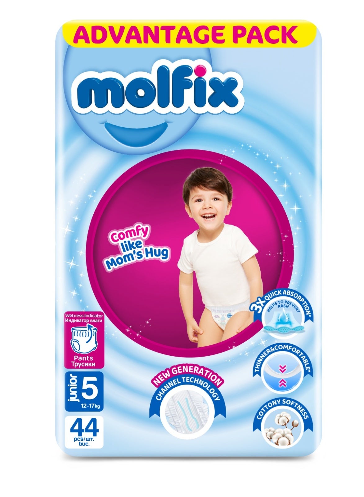 Molfix Baby Pants Junior Size 5 Jumbo Pack – 44 Pants | Easy Pull-Up, Extra Absorbent