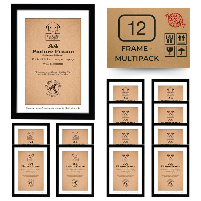 A4 Picture Frame Black  Wall Mounted or Freestanding Certificate  Photo Frame 21x297 cm Portrait or Landscape Display