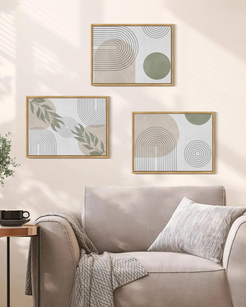 KUVIOKE Green Boho Framed Wall Art Modern Botanical Wall Printing Neutral Geometric Bohemain Sage Decor Ready to Hang 12x16in (Natural Framed) - Image 4