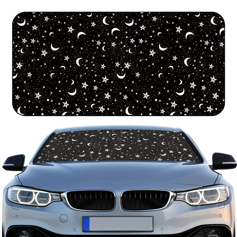 Woanger Windshield Sun Shade Foldable Car Front Window Covers for Car Accessories Sun Heat UV Rays Visor Protector Protection for Universal Cars SUV Truck Moon Star - Image 2