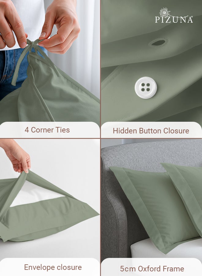 PIZUNA Pure Combed Cotton Duvet Cover Double 200x200 cm Sea Foam, 400 Thread Count Cool Breathable 100% Long Staple Cotton Sateen Weave Quilt Cover & 2 Pillowcases (Luxurious Bedding Set) - Image 4