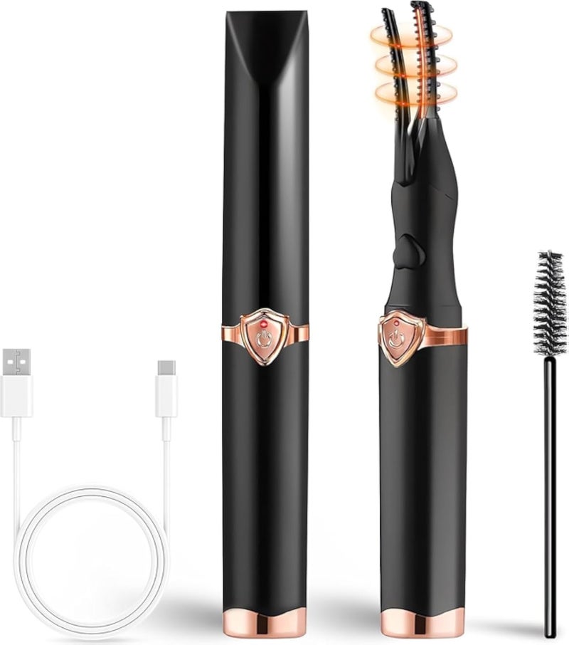 Heated Eyelash Curler,Heated Eyelash Curlers,Portable Lash Curler Heated,Curling Kit in Seconds Curling Dramatic Lashes for Easy to Makeup Tool (Black)