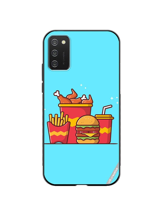 VR CREATIVE Protective Case Cover For Samsung Galaxy A02s Burger With Fried Chicken, French Fries And Soda Cartoon Design Multicolour - Image 1