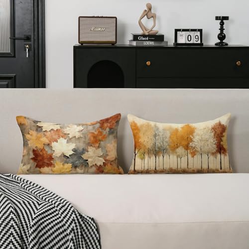TAJWE Fall Pillow Covers 12x20 Set of 2 Autumn Leaves Thanksgiving Decorative Cushion Cases for Sofa Couch Home Decorations - Image 3