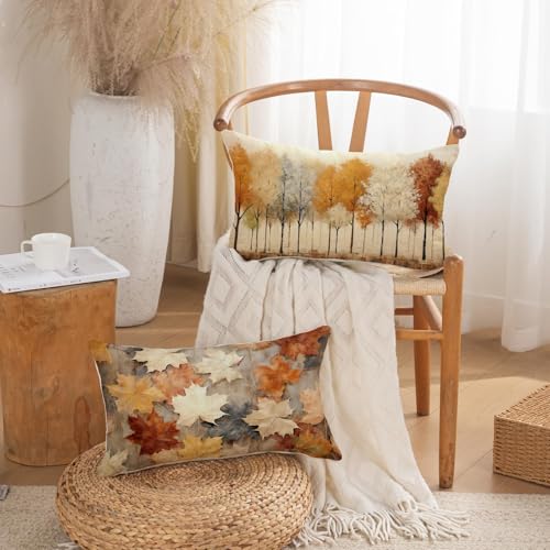 TAJWE Fall Pillow Covers 12x20 Set of 2 Autumn Leaves Thanksgiving Decorative Cushion Cases for Sofa Couch Home Decorations - Image 4