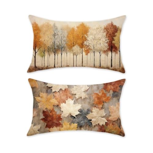 TAJWE Fall Pillow Covers 12x20 Set of 2 Autumn Leaves Thanksgiving Decorative Cushion Cases for Sofa Couch Home Decorations - Image 1