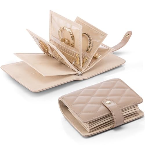 VLANDO Travel Jewelry CasePortable Jewelry Organizer Storage Book with Clear Zipper Velvet Jewelry Pouch Bag Gifts for Traveler Women GirlsToffee - Image 1