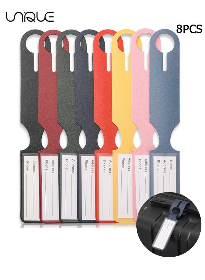 يونيك 8 قطع علامات الأمتعة - علامات الأمتعة الجلدية PU - بطاقات الهوية علامات الأمتعة المعلقة القابلة لإعادة الاستخدام - حقيبة تحديد ملصقات لإكسسوارات السفر وحقائب السفر - حقيبة الأمتعة الجلدية علامات للنساء والرجال السفر (متعدد الألوان) - Image 1