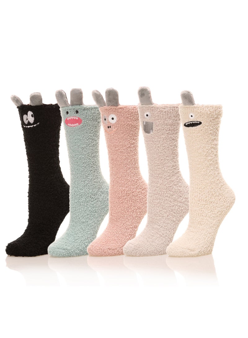 SYOSI 5 pairs Womens Soft Cute Funny Animal Designe Microfiber Slipper Socks Cozy Fuzzy Winter Warm Socks - Image 1