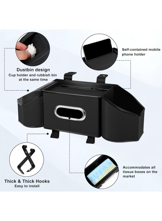 منظم مقعد خلفي فاخر من الجلد لسيارة فولكس فاجن أب! – وحدة تخزين متعددة الوظائف للمقعد الخلفي مع حاملات أكواب، وعلبة مناديل، وخطافات، وأقسام لترتيب المقصورة الداخلية للسيارة - Image 2
