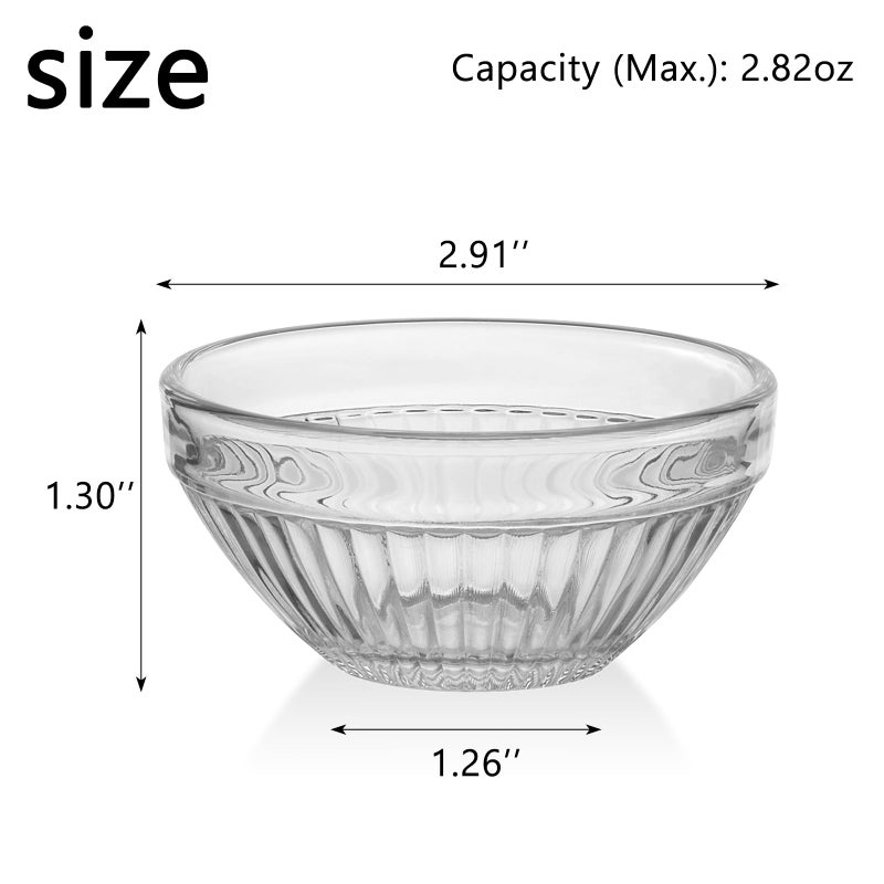 TkoYuHm 10 pack 3oz Glass Bowls Small Dipping Bowl Set for Sauces Condiments Stackable Mini Clear Striped Dishes for Kitchen Dining Cooking Prep - Image 2