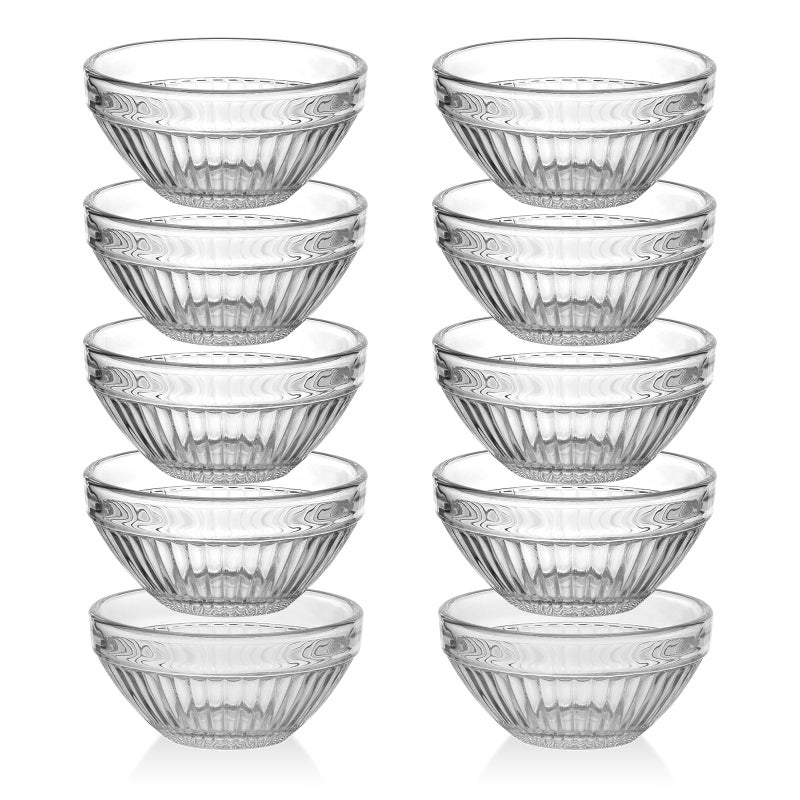 TkoYuHm 10 pack 3oz Glass Bowls Small Dipping Bowl Set for Sauces Condiments Stackable Mini Clear Striped Dishes for Kitchen Dining Cooking Prep - Image 1