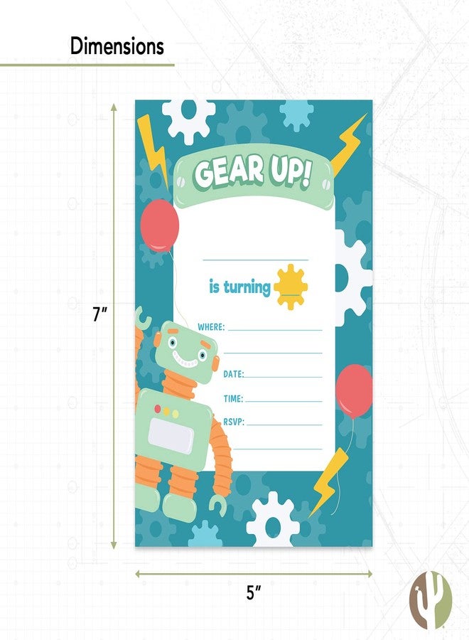 ديزرت كاكتوس بطاقات دعوة عيد ميلاد سعيد بتصميم روبوت صبار صحراوي، النمط 1 (10 بطاقات) مع أظرف، لحفلات الأولاد والبنات والأطفال (10 قطع) - Image 3