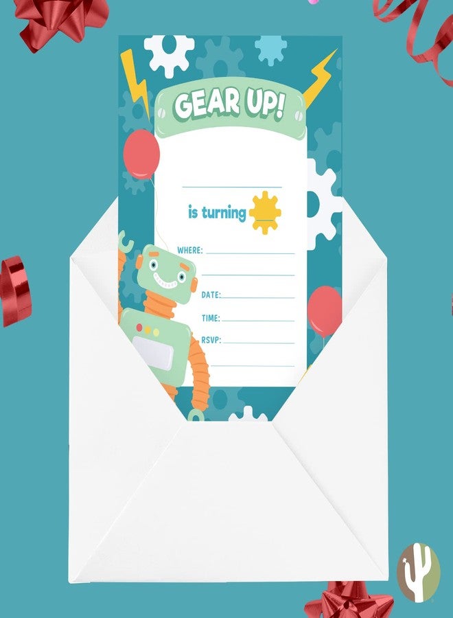 ديزرت كاكتوس بطاقات دعوة عيد ميلاد سعيد بتصميم روبوت صبار صحراوي، النمط 1 (10 بطاقات) مع أظرف، لحفلات الأولاد والبنات والأطفال (10 قطع) - Image 5