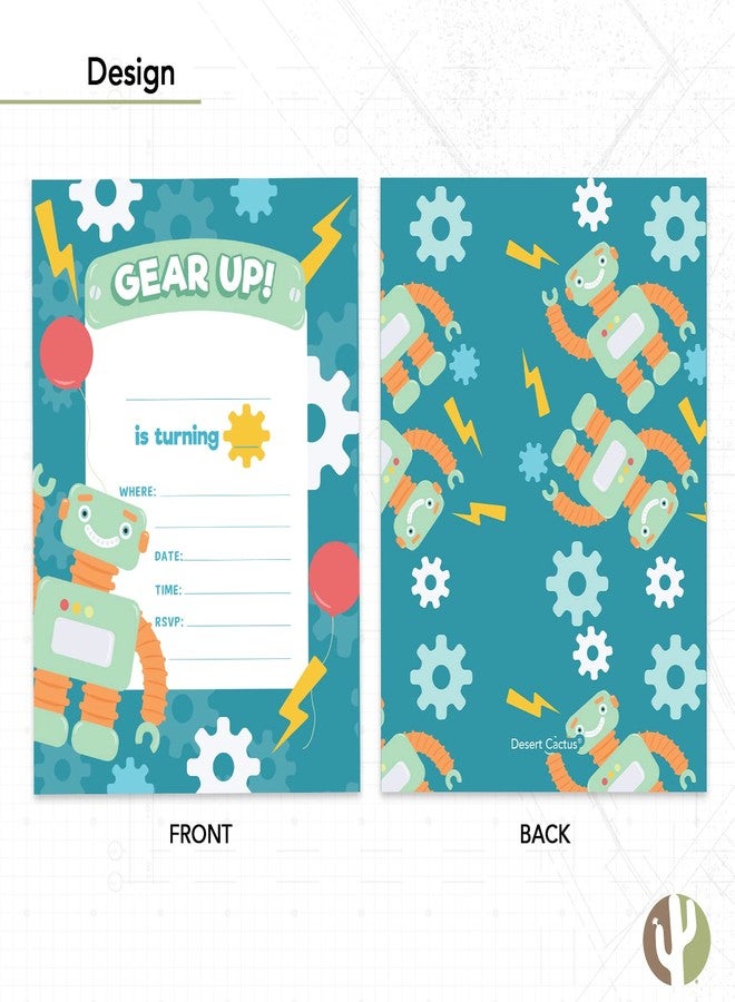 ديزرت كاكتوس بطاقات دعوة عيد ميلاد سعيد بتصميم روبوت صبار صحراوي، النمط 1 (10 بطاقات) مع أظرف، لحفلات الأولاد والبنات والأطفال (10 قطع) - Image 4