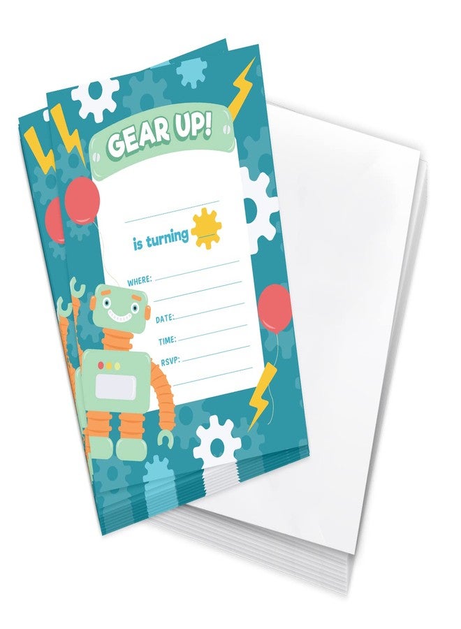 ديزرت كاكتوس بطاقات دعوة عيد ميلاد سعيد بتصميم روبوت صبار صحراوي، النمط 1 (10 بطاقات) مع أظرف، لحفلات الأولاد والبنات والأطفال (10 قطع) - Image 1