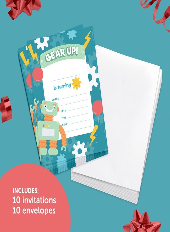 ديزرت كاكتوس بطاقات دعوة عيد ميلاد سعيد بتصميم روبوت صبار صحراوي، النمط 1 (10 بطاقات) مع أظرف، لحفلات الأولاد والبنات والأطفال (10 قطع) - Image 2