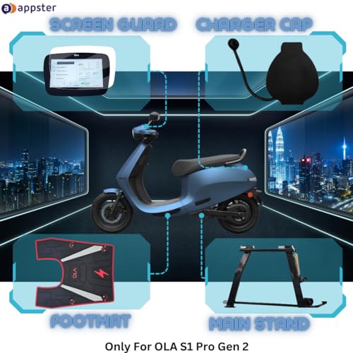 APPSTER Ola S1 Pro Gen 2 Main Stand + Charger Cap + Footmat + Screen Guard -Only for S1 Pro 2nd Genaration, 4 in 1 (Black) - Image 2