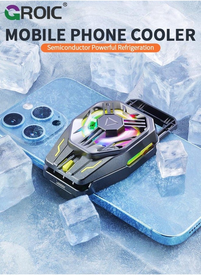جرويك Phone Cooler, Cooling Fan for Gaming Fit All Types of iPhone Android Smartphones, Mobile Radiator with Universal Clamp/RGB LEDS  - Image 2