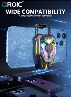 جرويك Phone Cooler, Cooling Fan for Gaming Fit All Types of iPhone Android Smartphones, Mobile Radiator with Universal Clamp/RGB LEDS  - Image 5