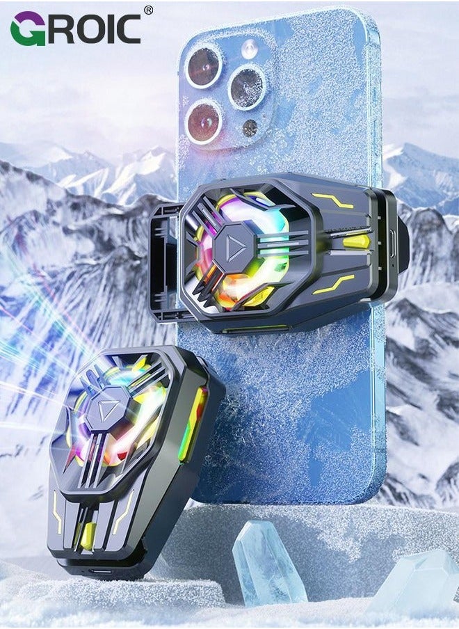 جرويك Phone Cooler, Cooling Fan for Gaming Fit All Types of iPhone Android Smartphones, Mobile Radiator with Universal Clamp/RGB LEDS  - Image 3