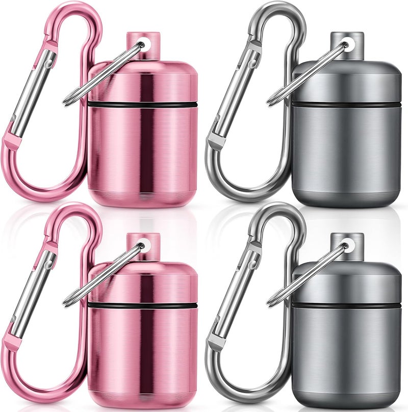 Hicarer Hicarer 4 Pack Ear Plug Carrying Case Portable Pill Holder Case Waterproof Metal Small Pill Container Carrier for Earplugs and Jewelry Holder(Pink, Matte Gray)