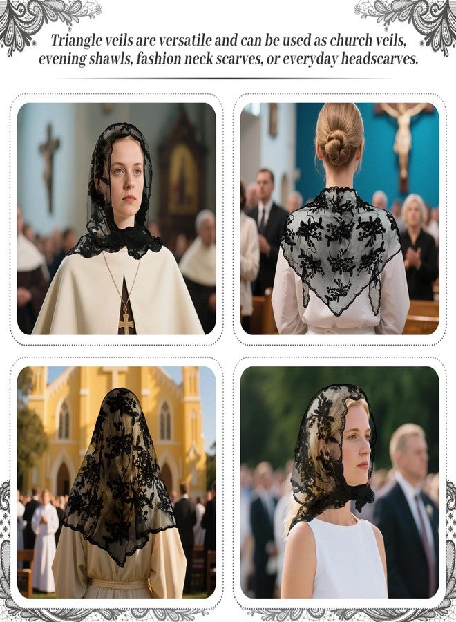 DOCILA Black Veil Triangle Lace Embroidered Floral Mantilla Veil Mass Women Church Prayer Funeral Wedding Mourning Head Covering Scarf - Image 5