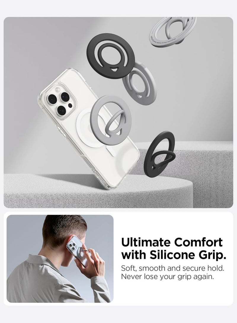 Spigen حامل هاتف مزدوج بوب ماغ فيت مع قبضة سيليكون مغناطيسية مزدوجة الجوانب متوافق مع آيفون 16 برو ماكس، 16 برو، 16 بلس، 15، 14، 13، 12 سلسلة - رمادي - Image 2