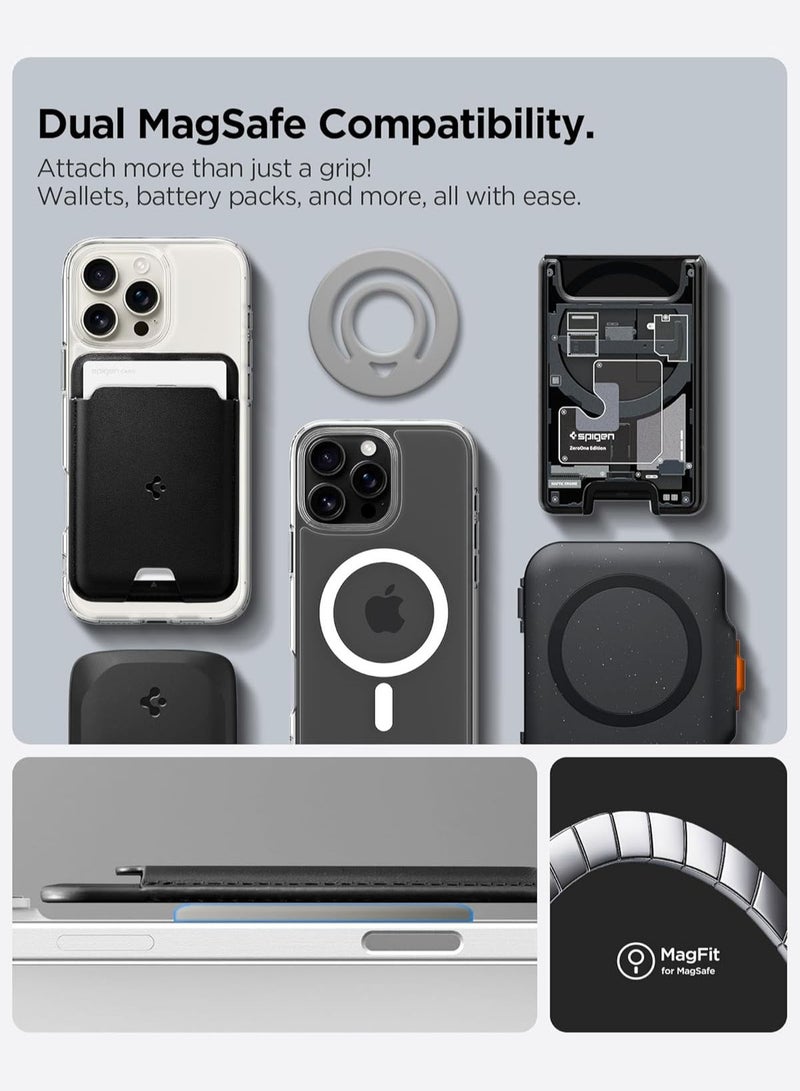 Spigen حامل هاتف مزدوج بوب ماغ فيت مع قبضة سيليكون مغناطيسية مزدوجة الجوانب متوافق مع آيفون 16 برو ماكس، 16 برو، 16 بلس، 15، 14، 13، 12 سلسلة - رمادي - Image 3