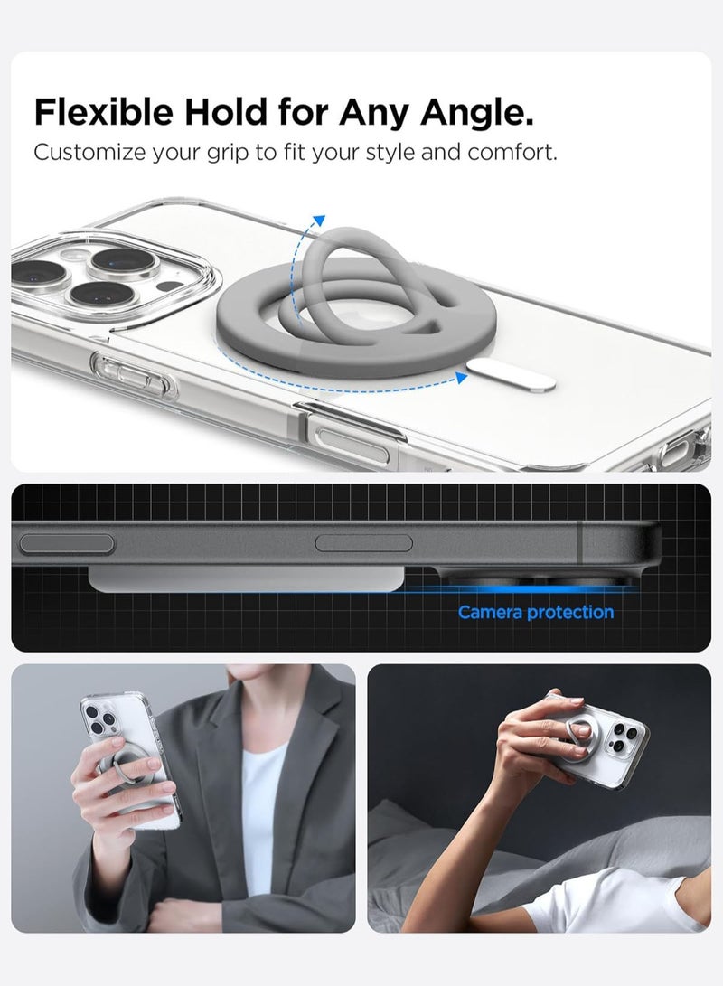 Spigen حامل هاتف مزدوج بوب ماغ فيت مع قبضة سيليكون مغناطيسية مزدوجة الجوانب متوافق مع آيفون 16 برو ماكس، 16 برو، 16 بلس، 15، 14، 13، 12 سلسلة - رمادي - Image 5