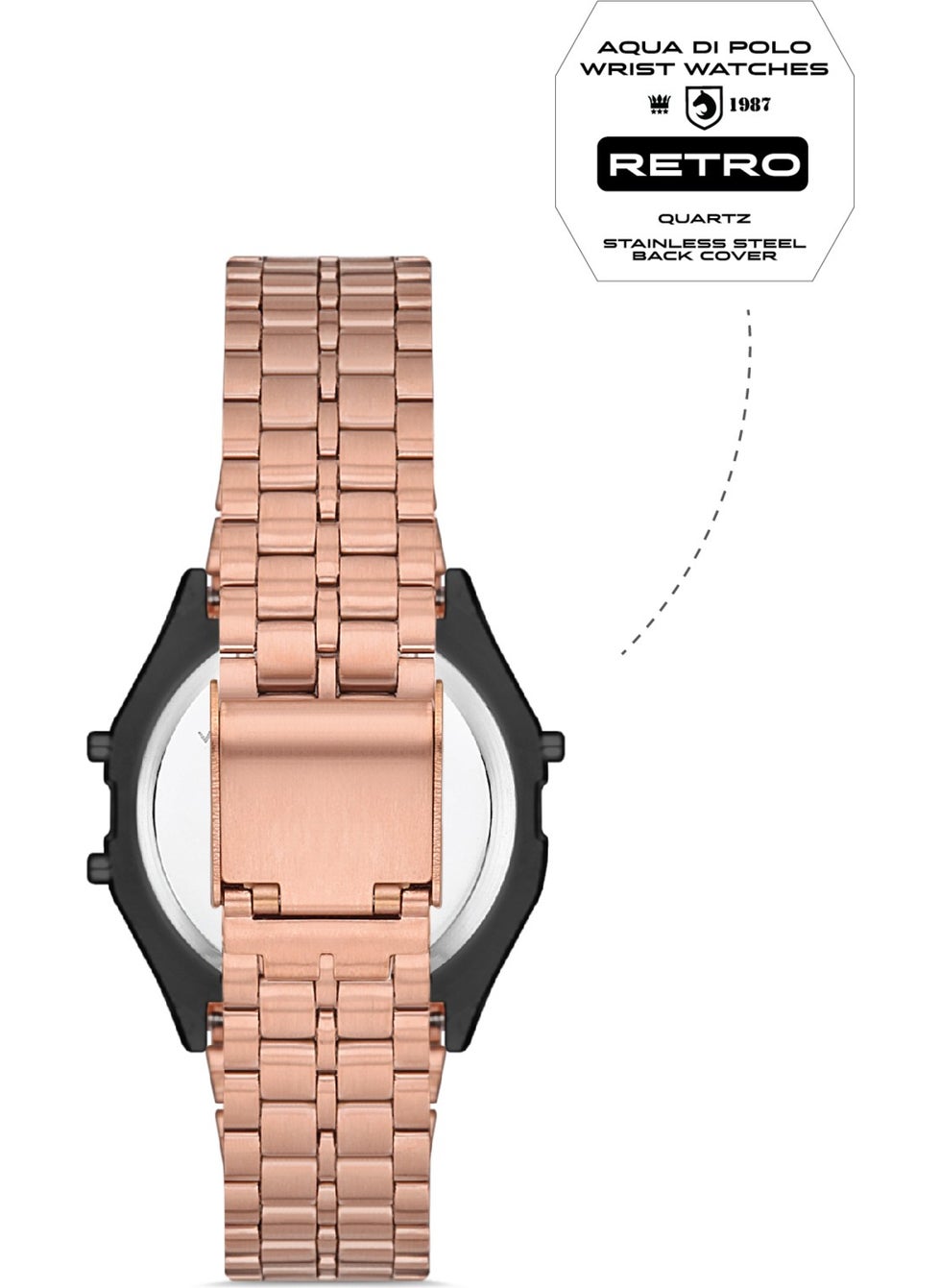 Aqua Di Polo 1987 Women's Rose Gold Metal Strap Floral Pattern Digital Retro Watch APWA034003  - Image 3