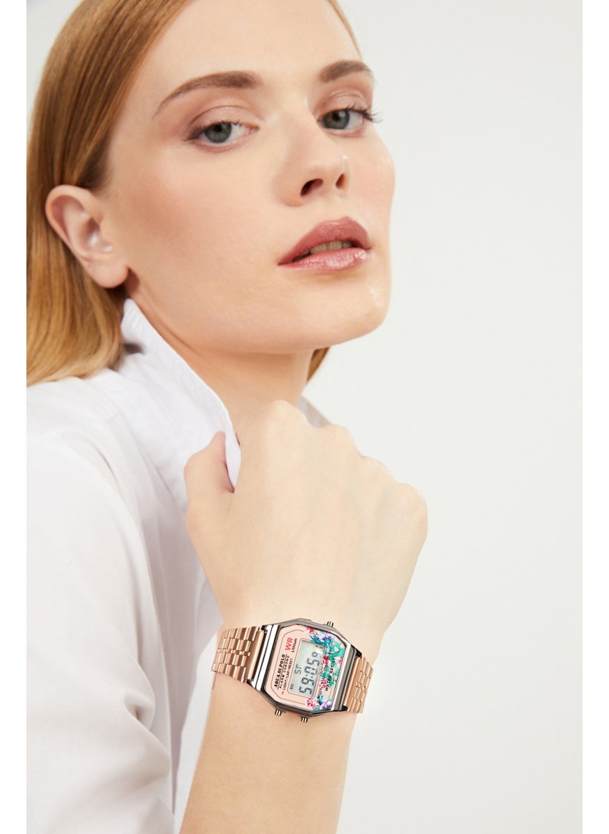 Aqua Di Polo 1987 Women's Rose Gold Metal Strap Floral Pattern Digital Retro Watch APWA034003  - Image 2